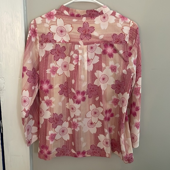 Warm NY Cotton Floral Button Down Long Sleeve Blouse Size 1 Small - Picture 3 of 6